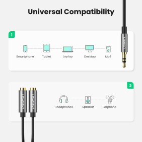 UGREEN Audio Cable Spliter 3.5mm male to 2 female 3.5mm Braid - AV123 10532