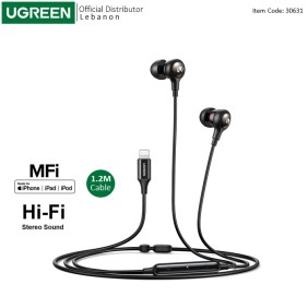 UGREEN MFI certified lightning Wired Earphones with Microphone, Noise Isolation, Powerful Bass - EP103 30631