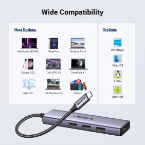 UGREEN 5-in-1 USB-C HUB Docking Station, 3x USB3.0 + 4K 60HZ HDMI + USB-C Power Delivery Port - CM511 15597