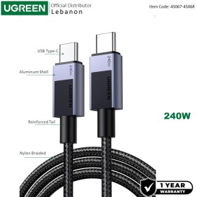 UGREEN USB-C to USB-C 240W Braided Cable & Aluminum Body, 1M, 2M - L513 45067 45068