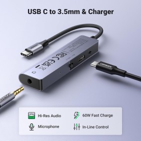 UGREEN USB C to 3.5mm Headphone & USB-C Charging Port, Built-In Microphone - CM230 90518