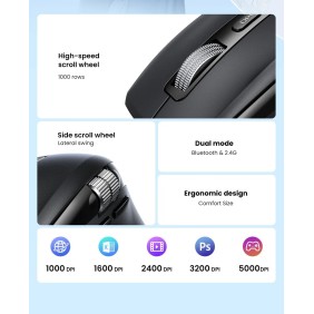 UGREEN Bluetooth Silent Wireless Mouse 5000DPI, Ergonomic Shape with side thumb Wheel, 2 Modes for Win & MacOS- M751 4792