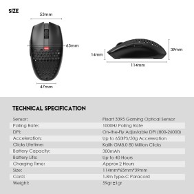 Fantech  XD7 Aria GO Mouse, 3 Mode Connection Wired, Bluetooth & Wireless, 26000DPI, Ultra light weight, Built-in Battery