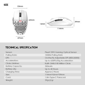 Fantech  XD7 Aria GO Mouse, 3 Mode Connection Wired, Bluetooth & Wireless, 26000DPI, Ultra light weight, Built-in Battery