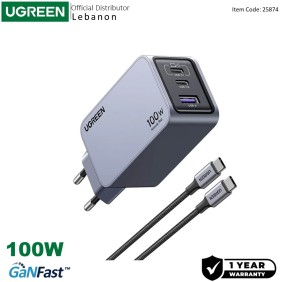 UGREEN NEXODE PRO 100W GaN Tech Chip, 3 Ports Charger for Phones, Tablets, Ipads, Laptops & MacBooks - X757 25874