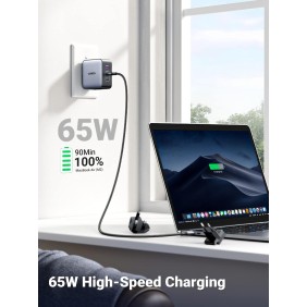 UGREEN 65W GaN Tech Travel Charger, EU, US, UK switchable plugs, 3 Ports, for Phones, Ipads, Laptops & MacBooks - CD296 90409