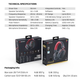 FANTECH WHG02 PRO Harmony: Tri Mode Bluetooth, Wired, USB Wireless Headset, up to 90 Hours Playback