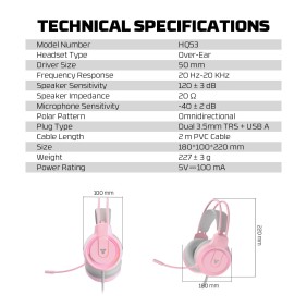 Fantech HQ53 FLASH Gaming Headset with LED Red Illumination and Crystal Clear Audio (Pink)