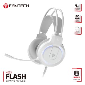 Fantech HQ53 FLASH Gaming Headset with LED Red Illumination and Crystal Clear Audio (White)