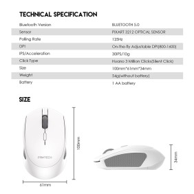 FANTECH W190 Office Mouse, Dual Mode Bluetooth & Wireless, Silent Click