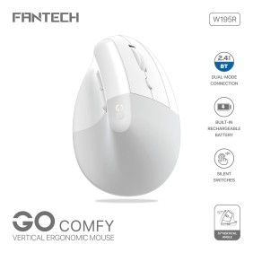 FANTECH W195R GO COMFY, Vertical Mouse, Dual Mode Bluetooth & Wireless, Silent Click