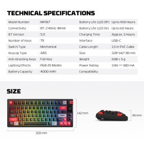 FANTECH MK917 ATOM PRO79, 3 Modes: Bluetooth, Wireless & Wired, Built-in Battery, Mechanical Gaming Keyboard