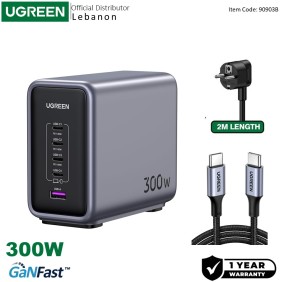 UGREEN NEXODE 300W GaNInfinity Chip, 5 Ports Charger for Phones, Tablets, Ipads, Laptops & MacBooks - CD333 90903B