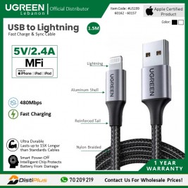 MFI, Apple Certified Cable USB to Lightning 5V/2.4A - Nylon Braided &  Aluminum Body UGREEN US199 - 60162 - 60157