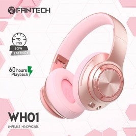 Fantech WH01 WIRELESS HEADPHONES, Dual Mode Connection BT5.0 & 3.5mm Jack Gaming Headset (Pink)