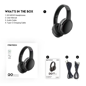 Fantech WH03 GO MOVE : Bluetooth, Wireless Headphones, Built-in Microphone Black