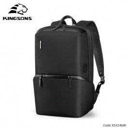 KINGSONS Premium Leather Backpack KS3246W Black, 15.6...