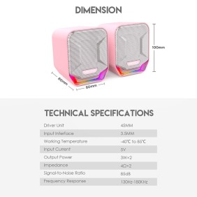 Fantech GS202 SONAR: USB Powered Gaming & Music Speaker with RGB Lighting Pink Sakura Edition