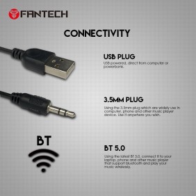 Fantech GS301 TRIFECTA: Bluetooth and Wired RGB Gaming & Music Speaker, USB Powered Gaming & Music Speaker with RGB Lighting