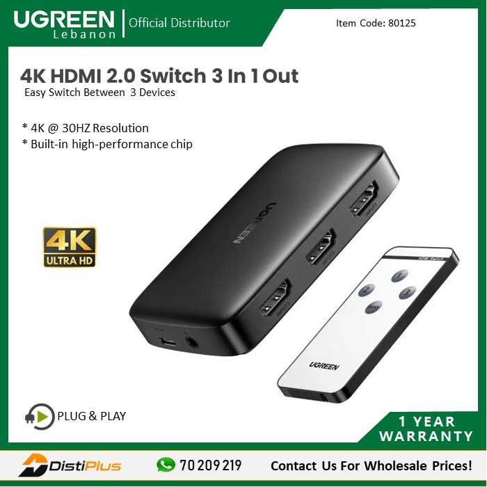 UGREEN HDMI Switch 5 in 1 Out 4K@60Hz, HDMI Splitter with Remote 5 Port HDMI