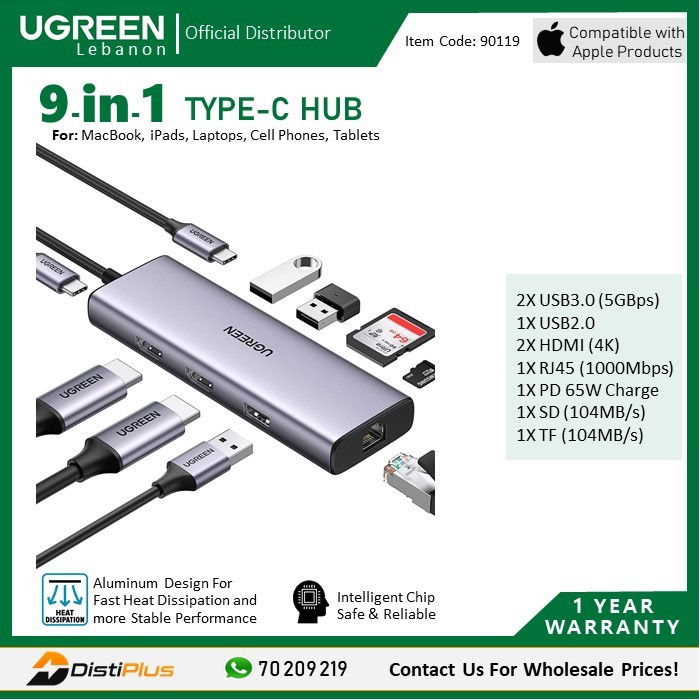 UGREEN USBC 3.0 Hub Gigabit Ethernet HDMI 4K VGA SD Card 9-in-1 Adapter  With PD Charging 100W- 90119 at Rs 5959/piece, docking station in New  Delhi
