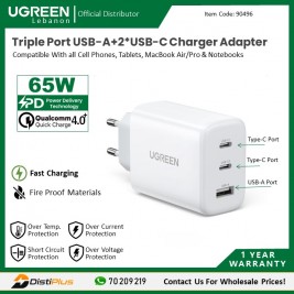 65W PD 3 PORTS CHARGER FOR PHONE, MACBOOK & LAPTOP UGREEN...