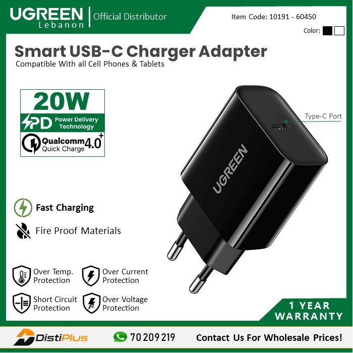 Chargeur Ugreen 2x USB Type C 66W Power Delivery 3.0 Quick Charge