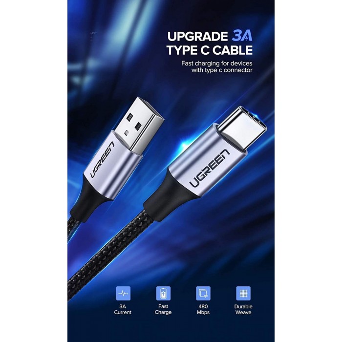 Cavo Ugreen Cavo USB - USB Type C Quick Charge 3.0 3A 0,25m nero (US287  60114)