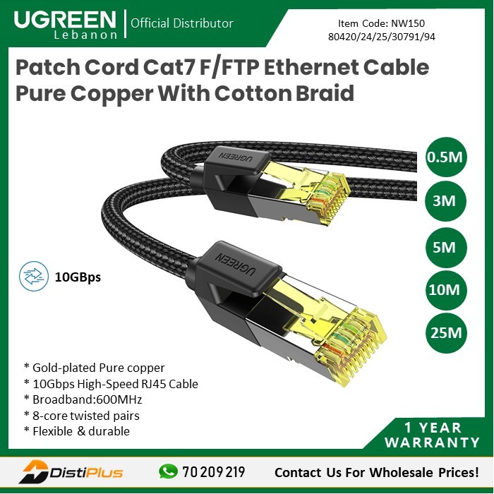 UGREEN Ethernet Cable CAT8 40Gbps 2000MHz CAT 8 Networking Cotton Round  Cable