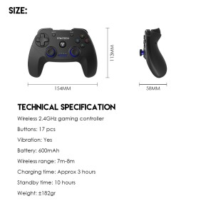 Fantech WGP12 Revolver: Wireless 2.4GHz Gaming Controller with Buit-In Rechargeable Lithium-ion  Battery