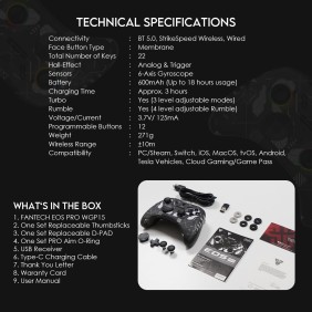 Fantech WGP15 EOS PRO, 3 Mode: Bluetooth, Strike Speed Wireless, Wired, with Buit-In Rechargeable Lithium-ion  Battery