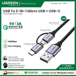 USB to Micro USB + USB-C 5V/3A Fast...