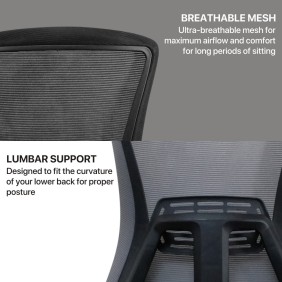 Fantech OC-B258 Ergonomic Office Chair, Lumbar support, High Density Foam & Airflow Design Black