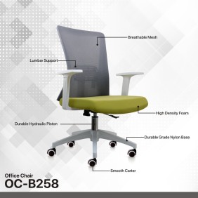 Fantech OC-B258 Ergonomic Office Chair, Lumbar support, High Density Foam & Airflow Design Black