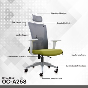 Fantech OC-A258: Ergonomic & Heavy-Duty Office Chair with Lumbar Support, Adjustable Headrest & Built-in Jacket Holder Black