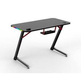 Dhybrid  GD511 Durable Gaming Desk with Customizable RGB LED Lighting, Carbon Fiber Texture, Cup and Headset Holder