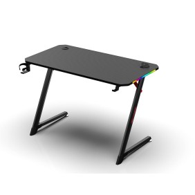 Dhybrid  GD511 Durable Gaming Desk with Customizable RGB LED Lighting, Carbon Fiber Texture, Cup and Headset Holder