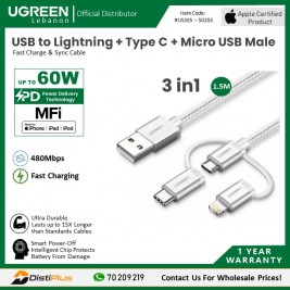 MFI, Apple Certified Cable USB to 3 in1 Lightning + Type...