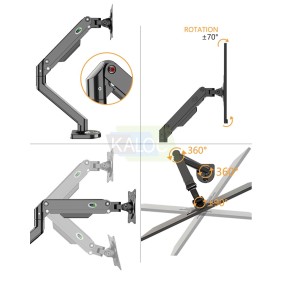 Kaloc DS200B Adjustable Single Monitor Arm with Internal Gas Spring technology for Easy Adjustment, for Screens 15 to 30 Inches