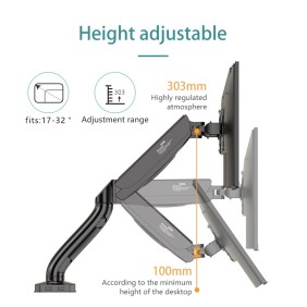 Kaloc Adjustable Single Monitor Arm with Internal Gas Spring technology for Easy Adjustment, for Screens 17 to 32 Inches