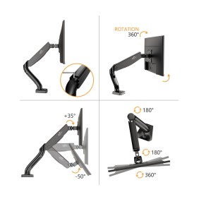 Kaloc Adjustable Single Monitor Arm with Internal Gas Spring technology for Easy Adjustment, for Screens 17 to 32 Inches