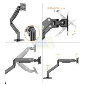 Kaloc DS160-B Adjustable Single Monitor Arm with Internal Gas Spring technology for Easy Adjustment, for Screens 22 to 40 Inches