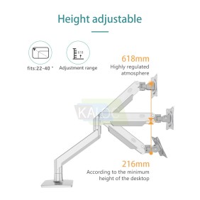 Kaloc DS160-S Adjustable Single Monitor Arm with Internal Gas Spring technology for Easy Adjustment, for Screens 22 to 4