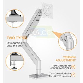 Kaloc DS160-S Adjustable Single Monitor Arm with Internal Gas Spring technology for Easy Adjustment, for Screens 22 to 4