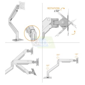 Kaloc DS160-S Adjustable Single Monitor Arm with Internal Gas Spring technology for Easy Adjustment, for Screens 22 to 4