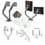 Kaloc DS2002B Adjustable Dual Monitor Arm with Internal Gas Spring technology for Easy Adjustment, for Screens 15 to 32 Inches