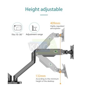 Kaloc DS2002B Adjustable Dual Monitor Arm with Internal Gas Spring technology for Easy Adjustment, for Screens 15 to 32 Inches