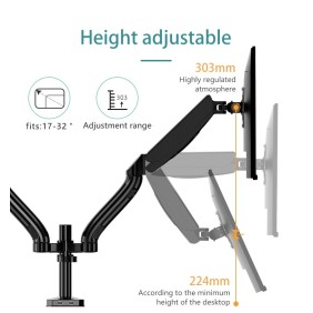 Kaloc DS902 Adjustable Dual Monitor Arm with Internal Gas Spring technology for Easy Adjustment, for Screens 17 to 32 Inches