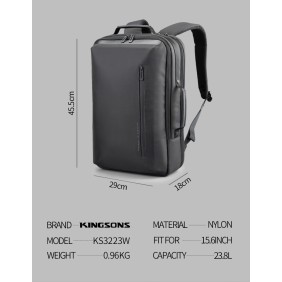 Kingsons Multifunctional Backpack KS3223W Black, Water-resistant, shock-resistant, Ergonomic Design