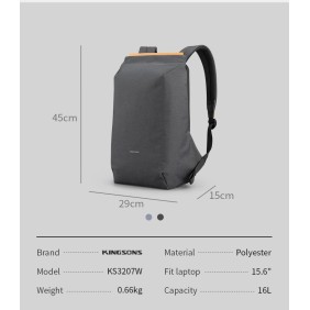 Kingsons Simple Design Backpack KS3207W, Water-resistant, Light Weight